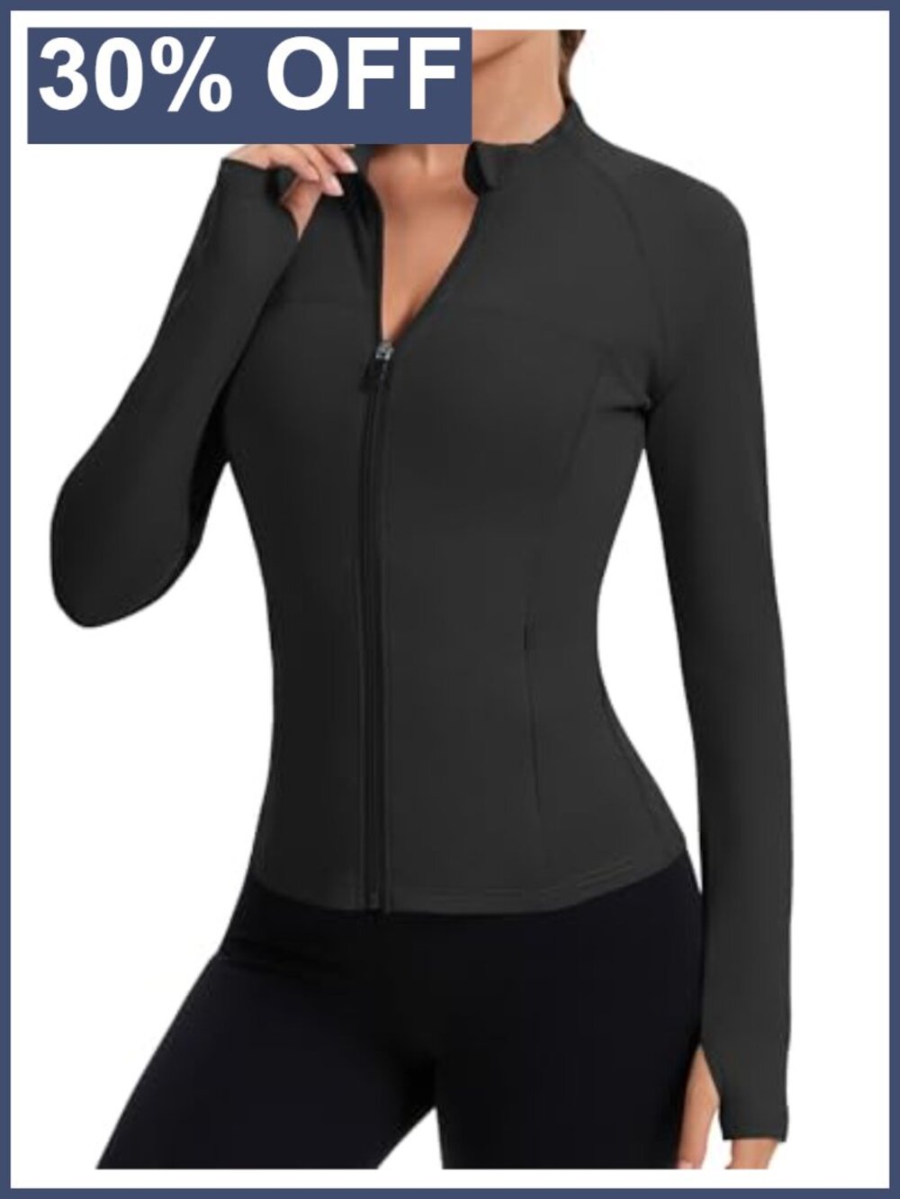 Women's Full Zip Workout Jacket Slim Fit Athletic Top with Thumb Holes